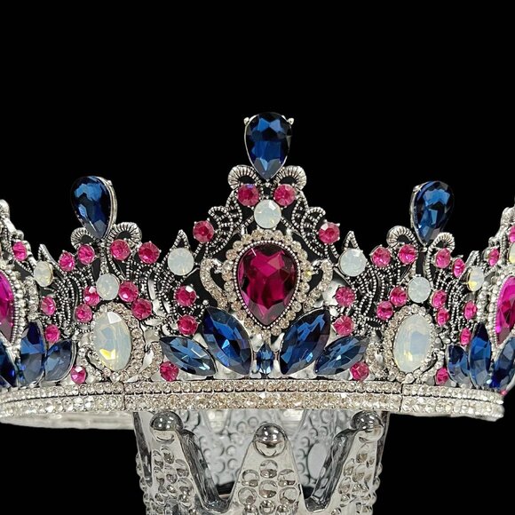Purple Crown, Royal Queen Crown, Princess Birthday Crown, Blue Crystal Crown - Picture 7 of 9